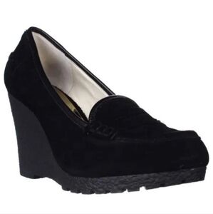 Michael Kors Rory Loafer Wedge Heels, Black Suede size 6